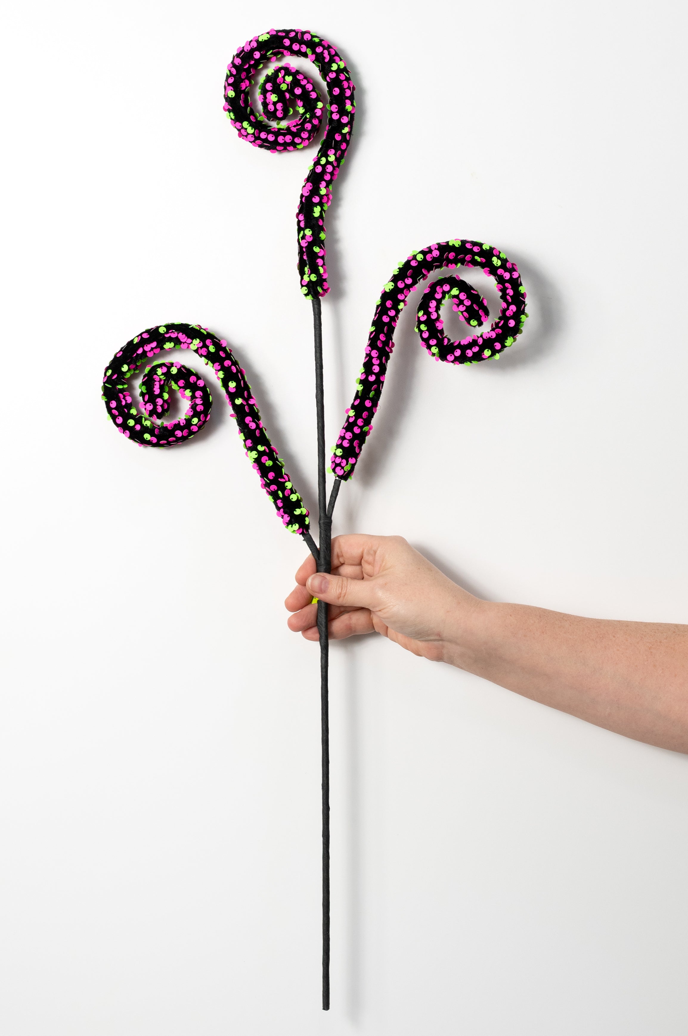 28" Neon Sequin Spiral Curly Spray: Pink & Green