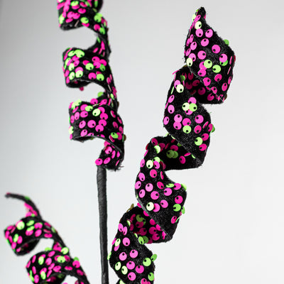 24" Neon Sequin Curly Spray: Pink & Green