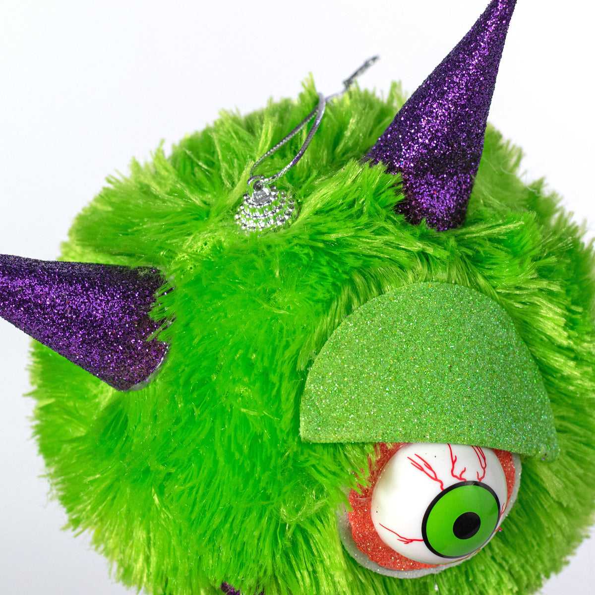 7" Furry Eyeball Monster Ornament: Neon Green