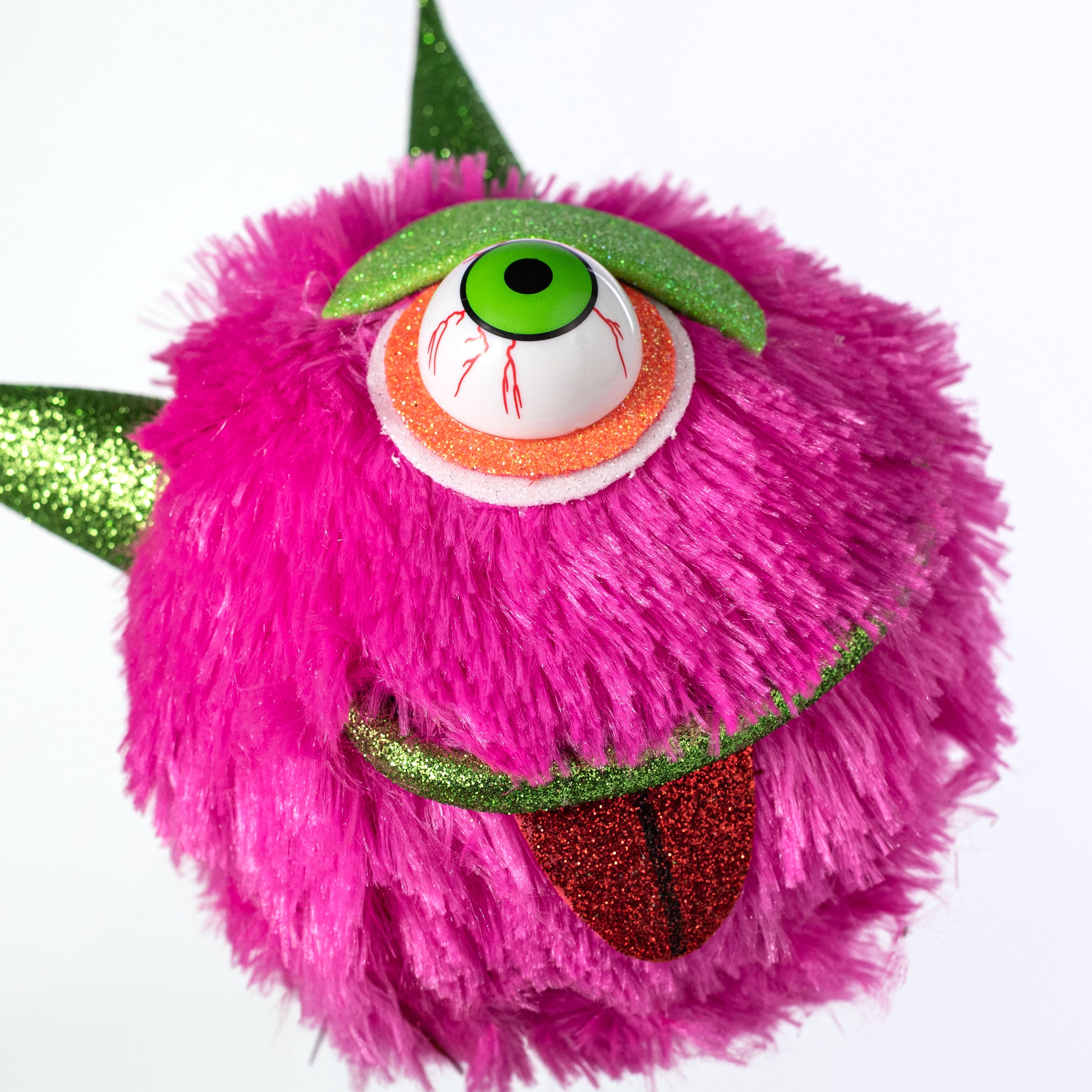 7" Furry Eyeball Monster Ornament: Neon Pink