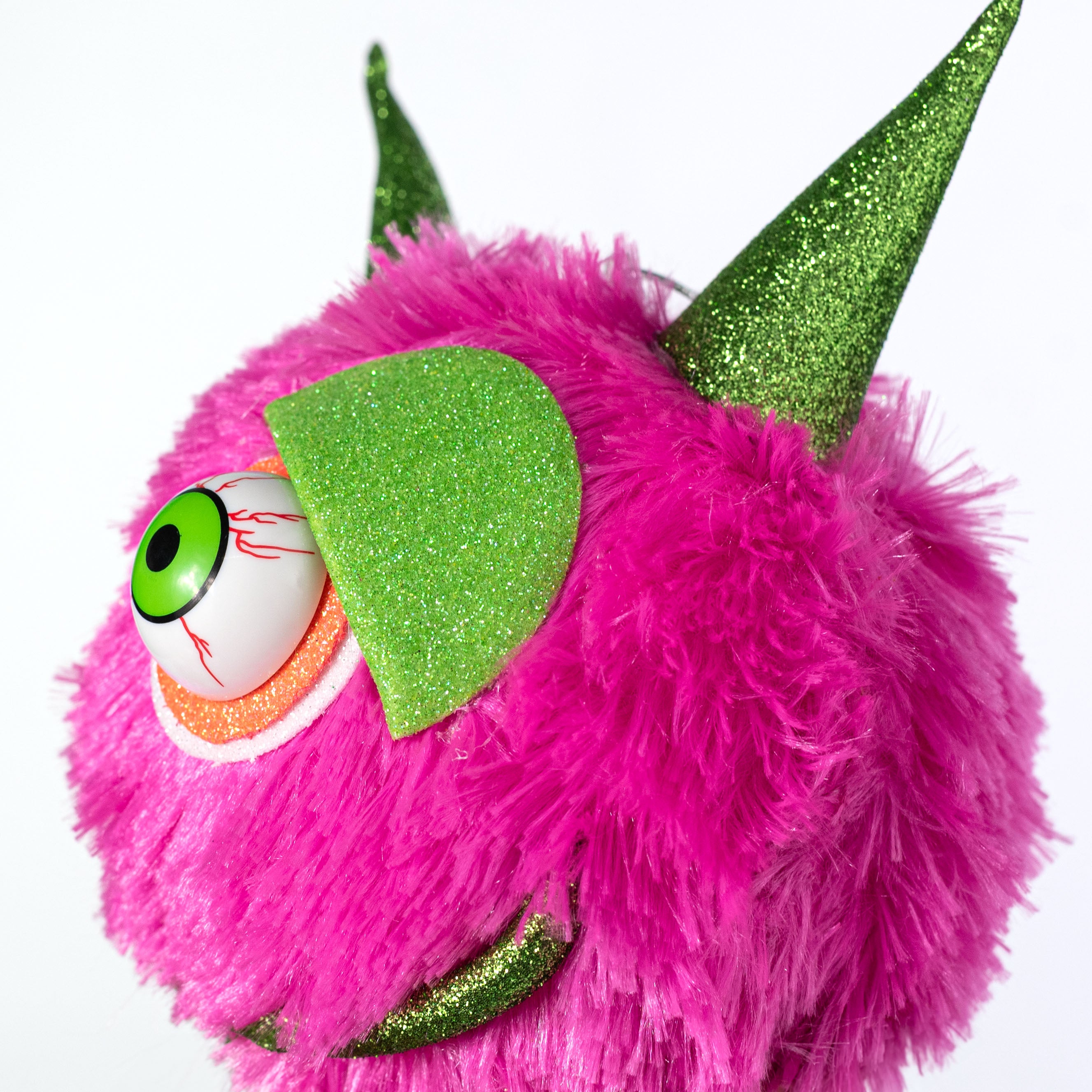 7" Furry Eyeball Monster Ornament: Neon Pink