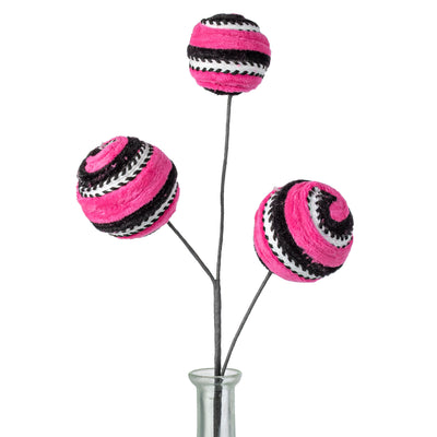 17" Velvet Stripe Ball Spray: Pink & Black