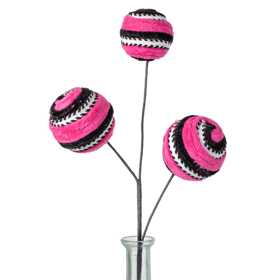 17" Velvet Stripe Ball Spray: Pink & Black