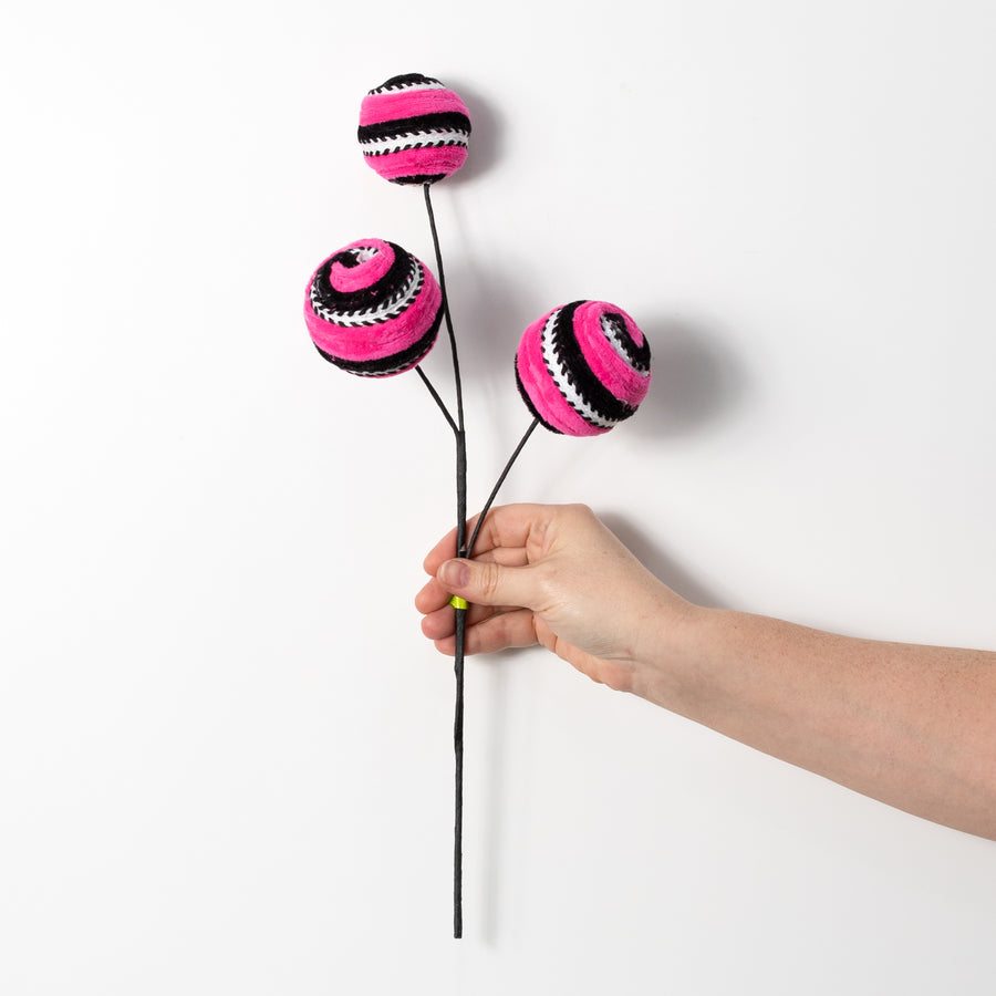 17" Velvet Stripe Ball Spray: Pink & Black