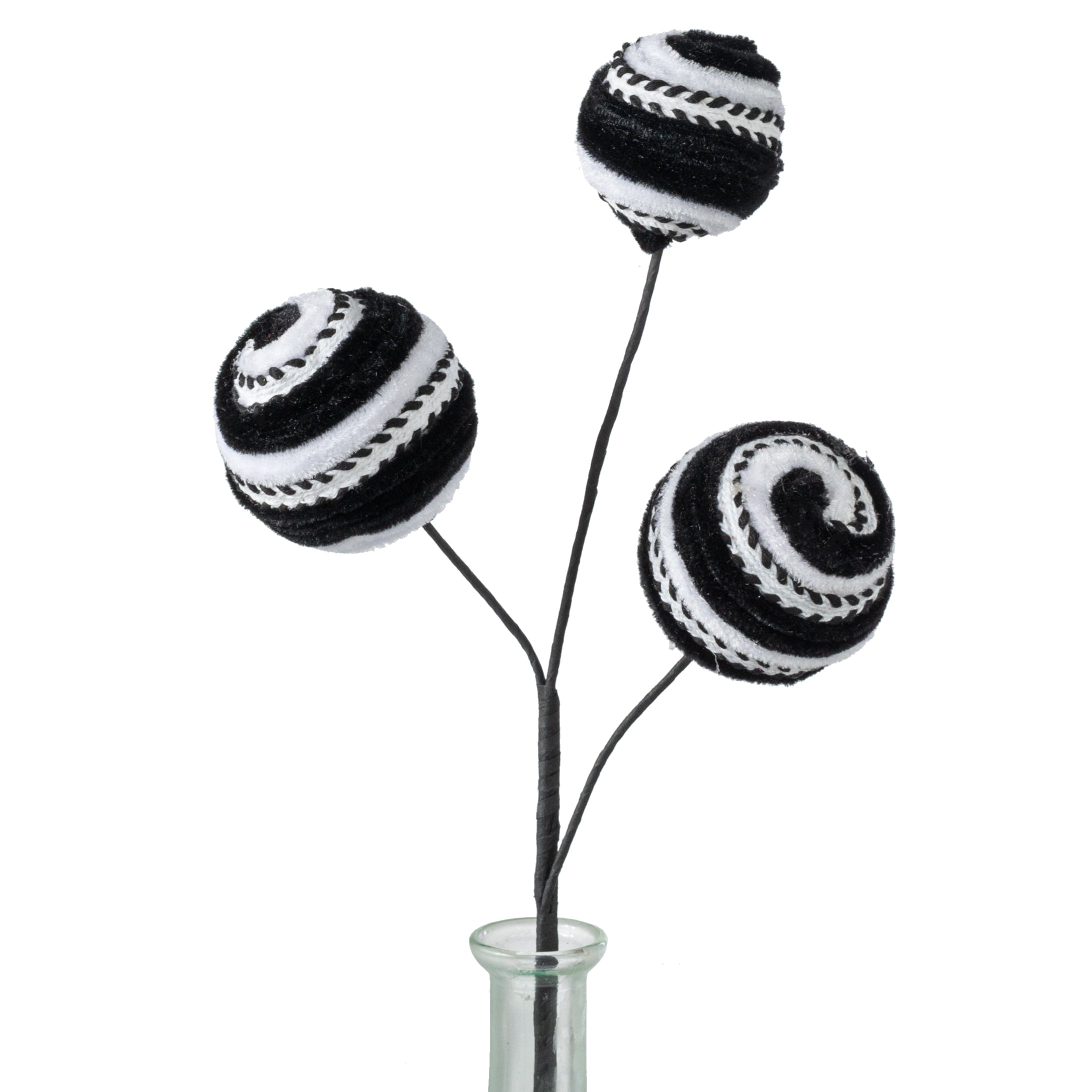 17" Velvet Stripe Ball Spray: Black & White