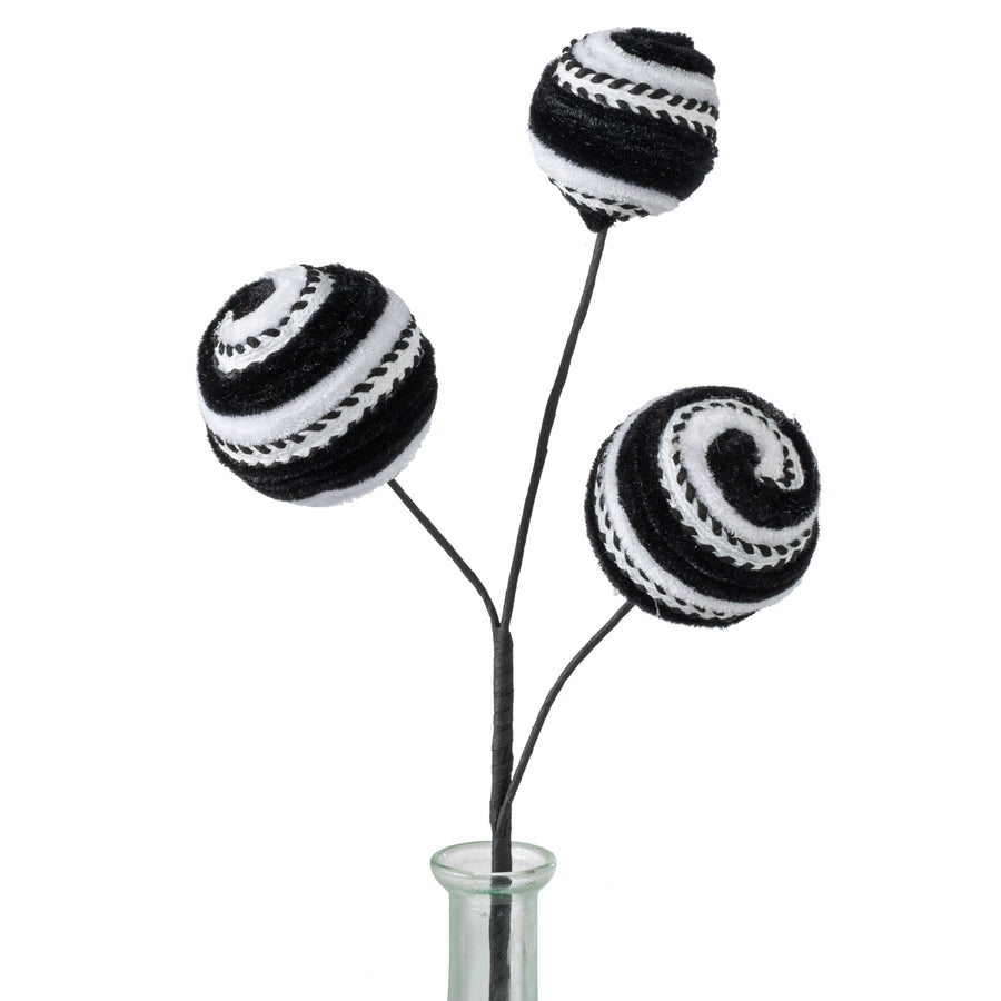 17" Velvet Stripe Ball Spray: Black & White