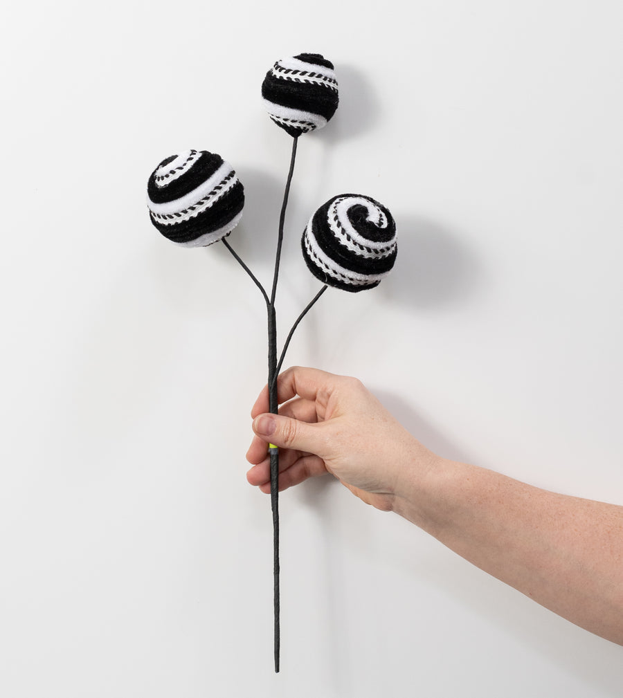 17" Velvet Stripe Ball Spray: Black & White