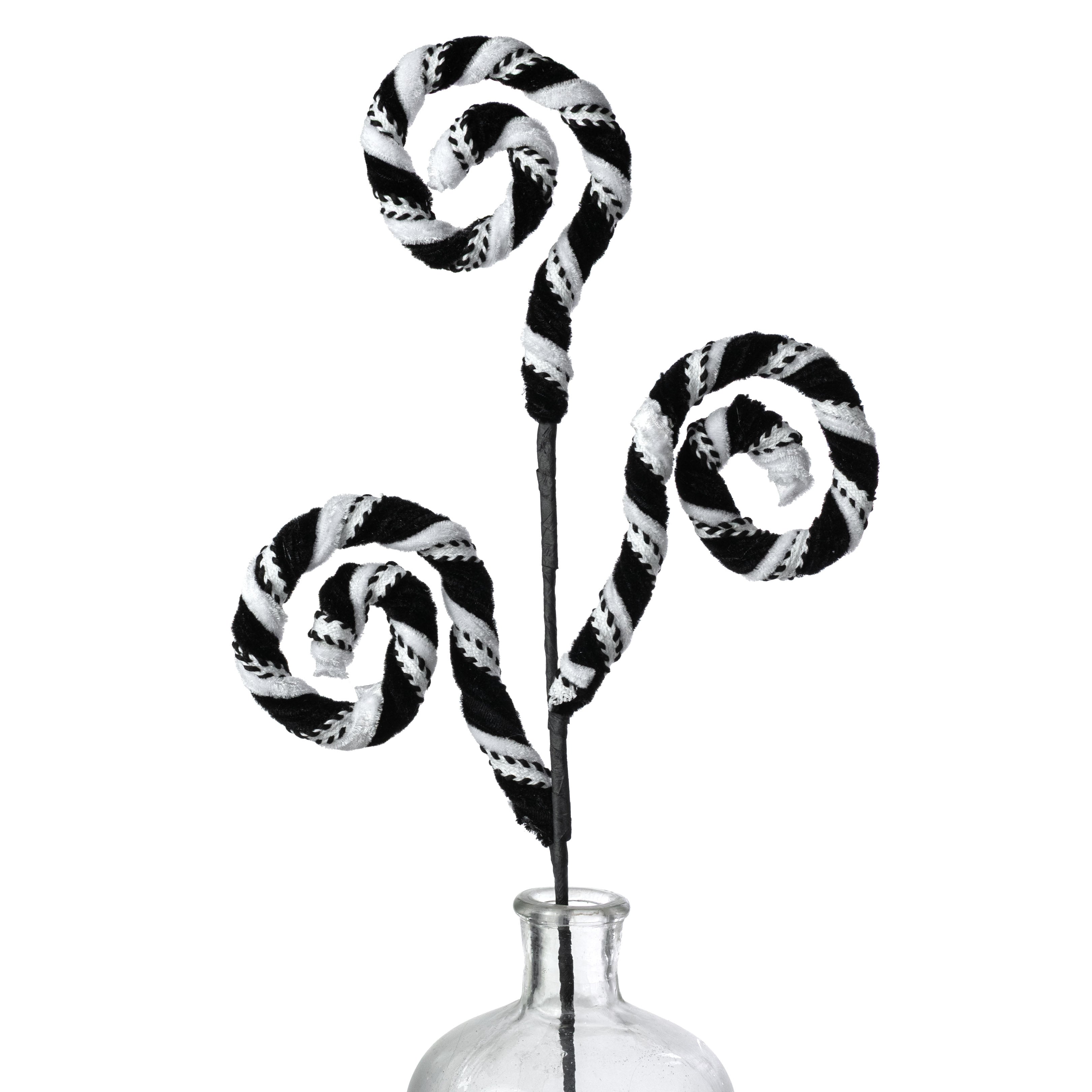27" Velvet Stripe Spiral Curly Spray: Black & White