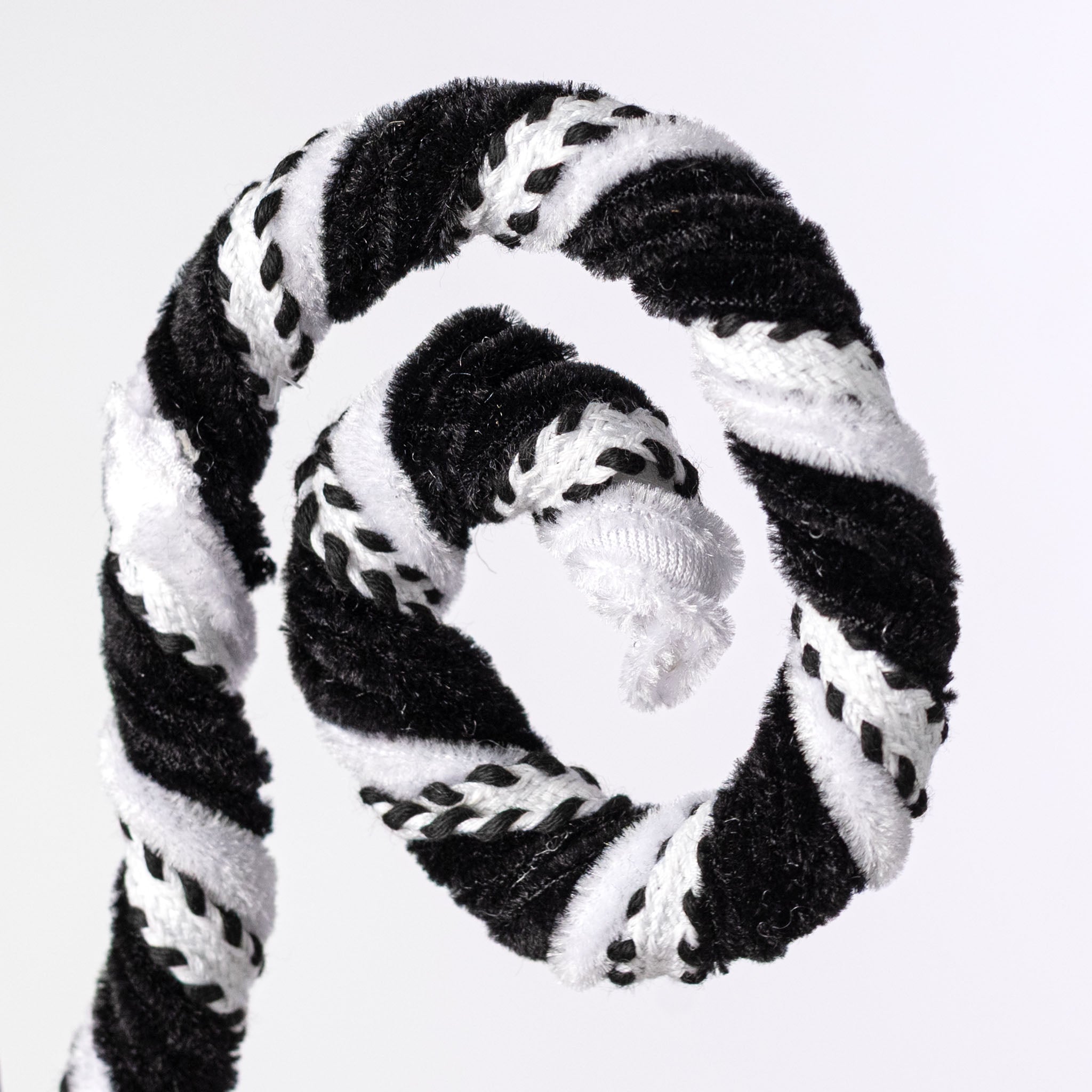 27" Velvet Stripe Spiral Curly Spray: Black & White