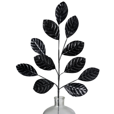30" Metallic Magnolia Leaves Spray: Black