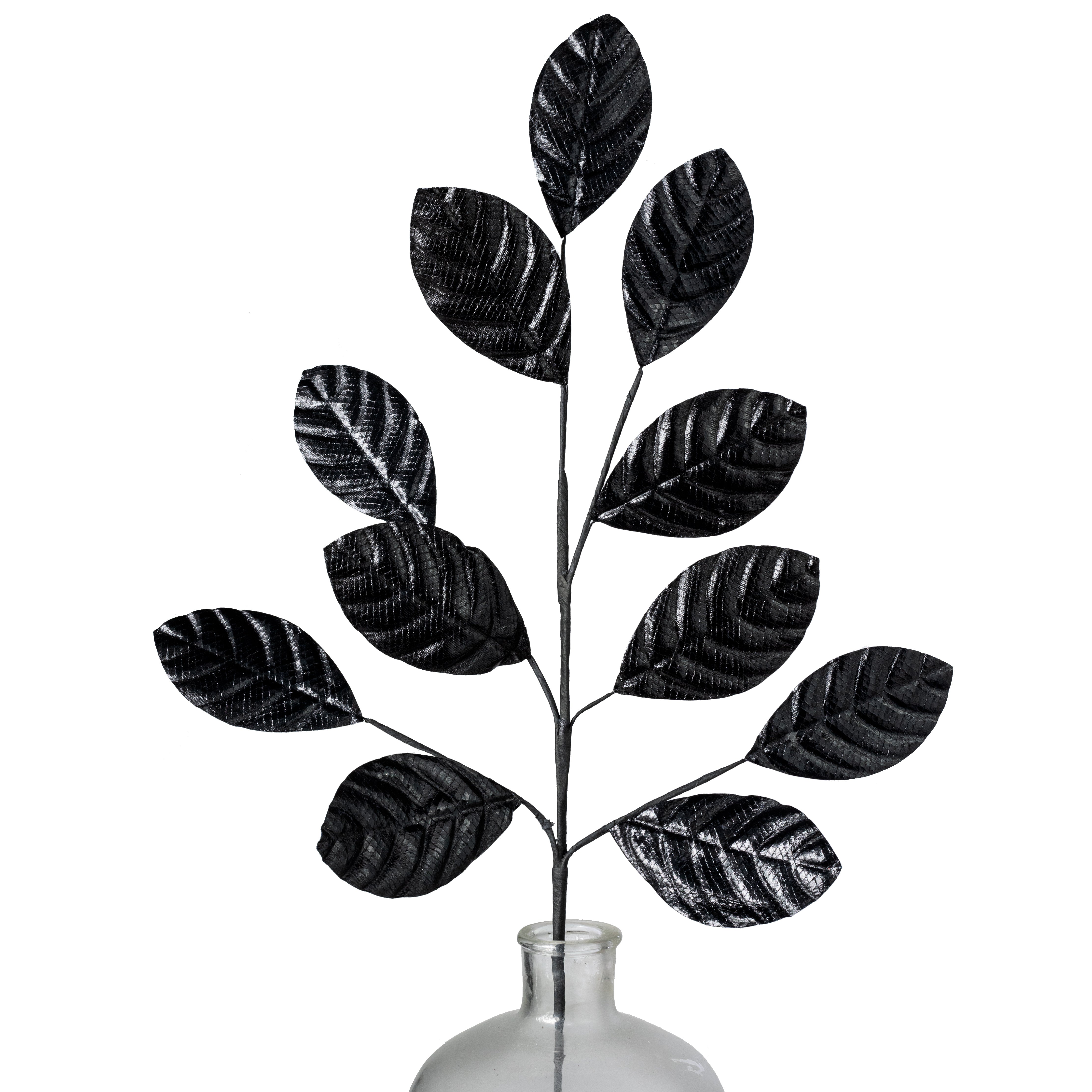 30" Metallic Magnolia Leaves Spray: Black