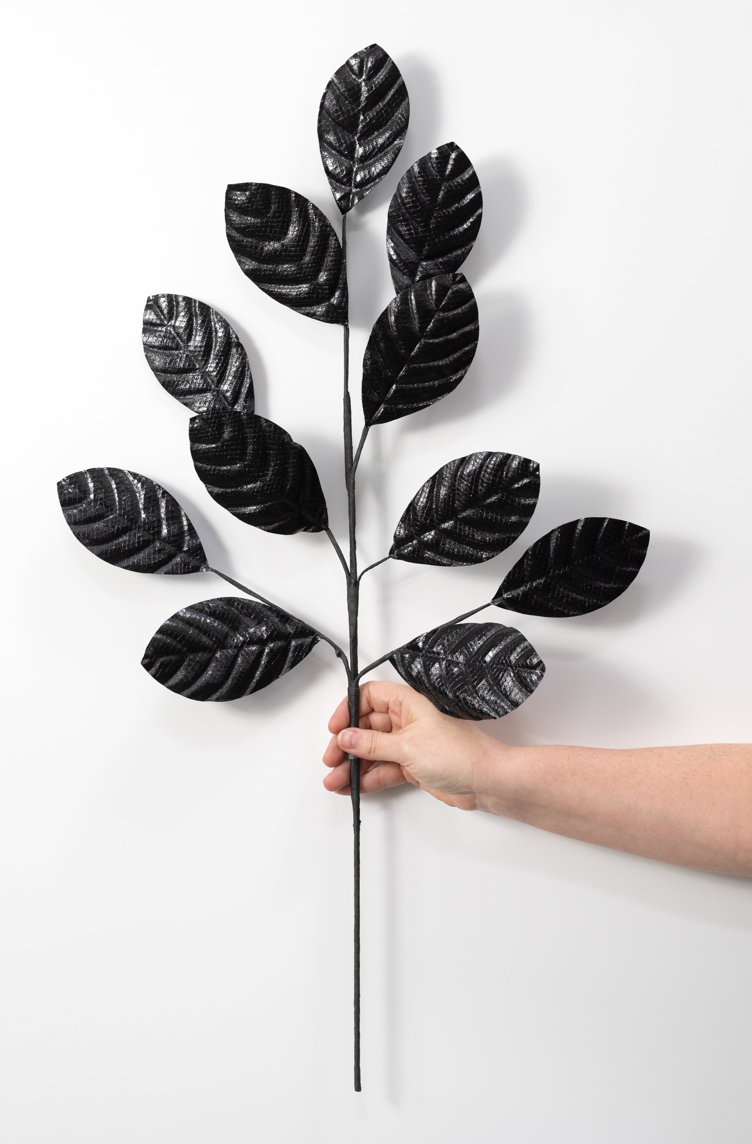 30" Metallic Magnolia Leaves Spray: Black