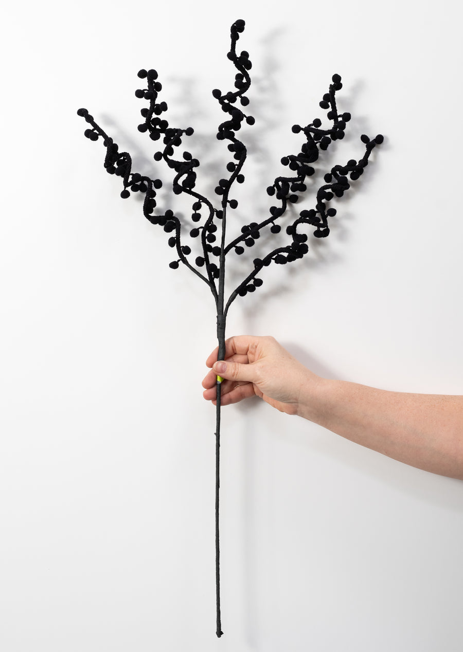 31" Felt Ball Twig Spray: Black