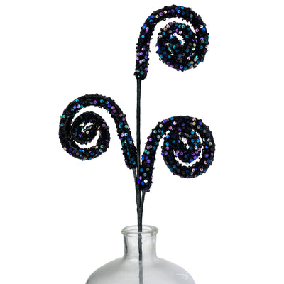 28" Iridescent Sequin Spiral Curly Spray: Black