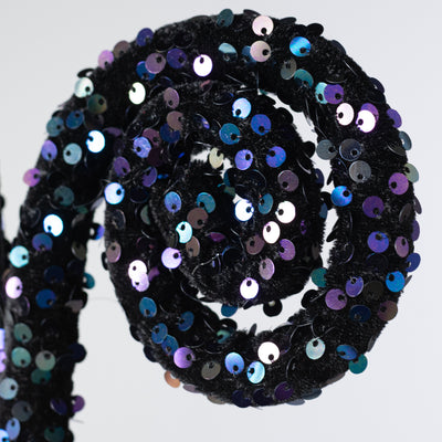 28" Iridescent Sequin Spiral Curly Spray: Black