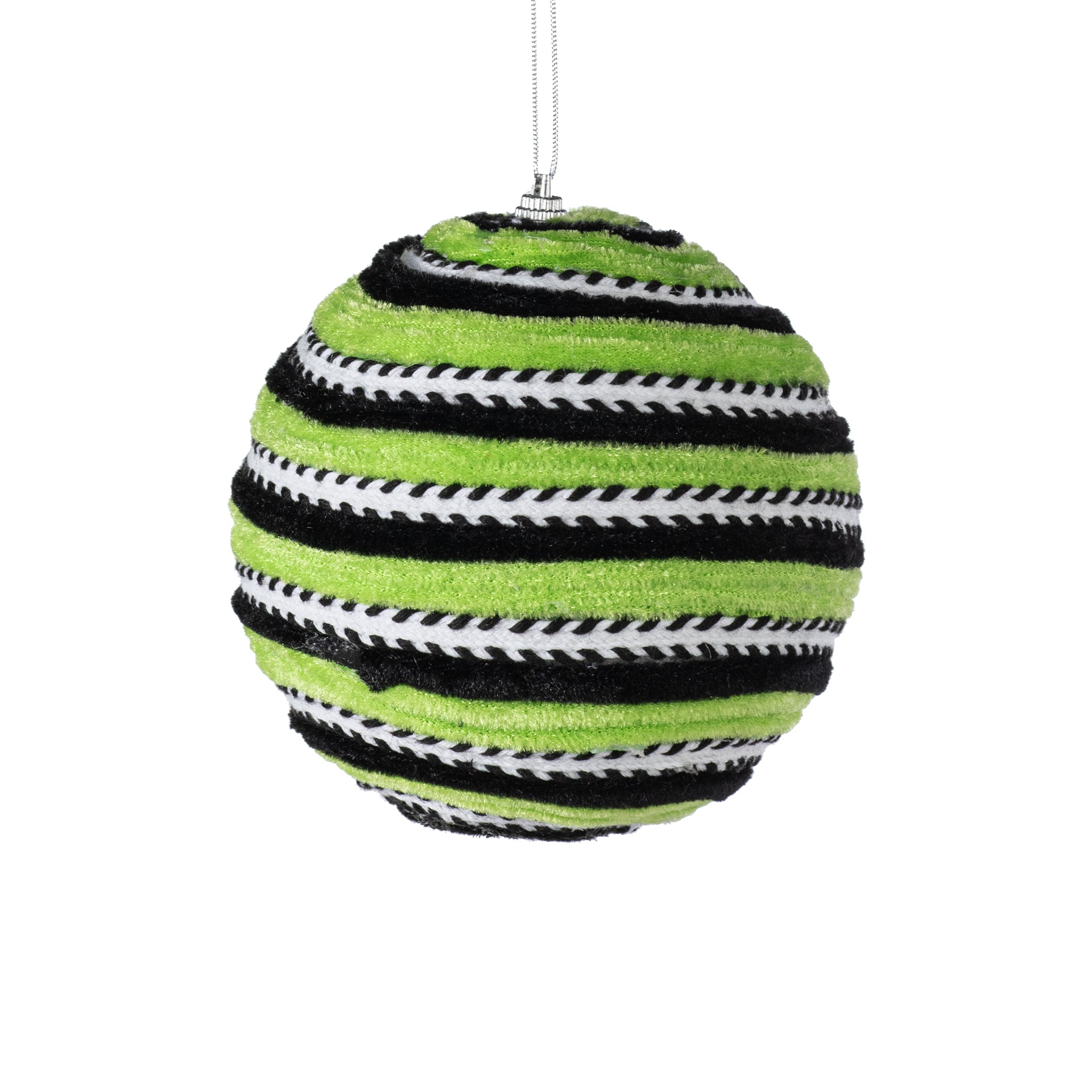 5" Velvet Stripe Ball Ornament: Green & Black