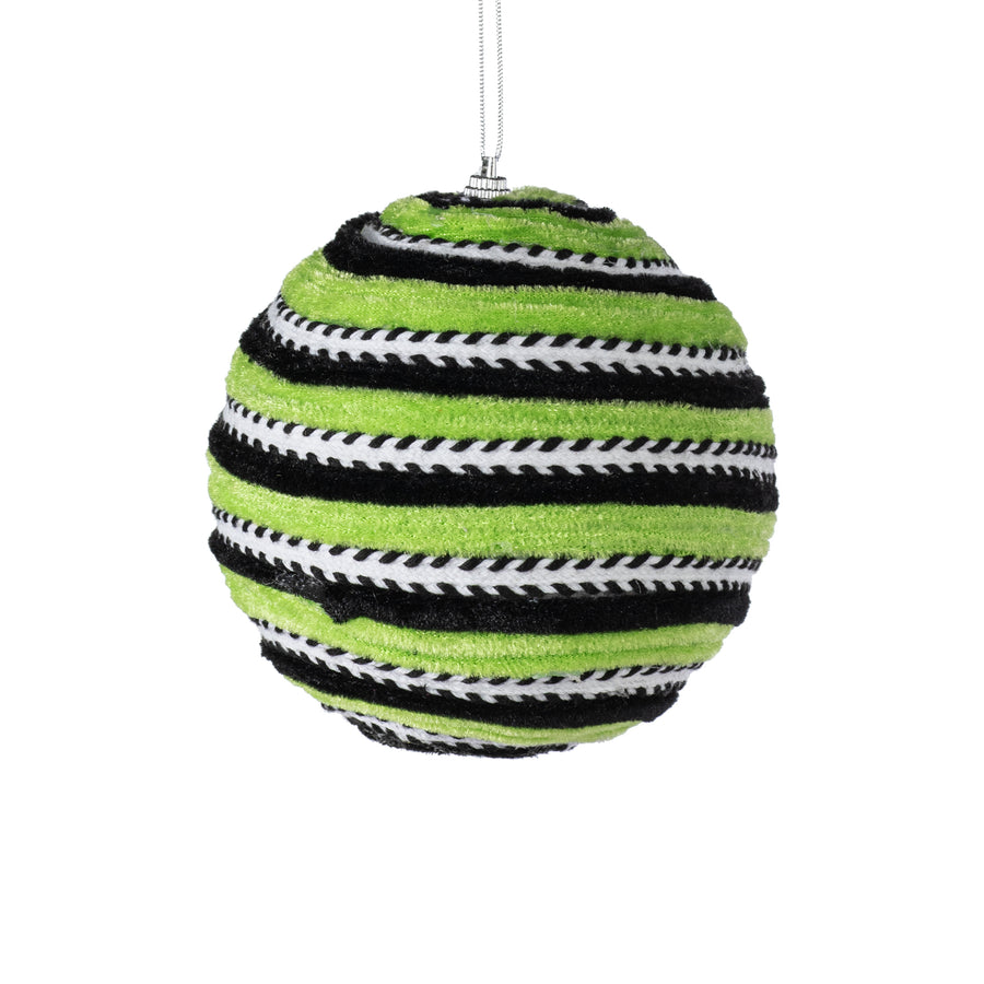 5" Velvet Stripe Ball Ornament: Green & Black