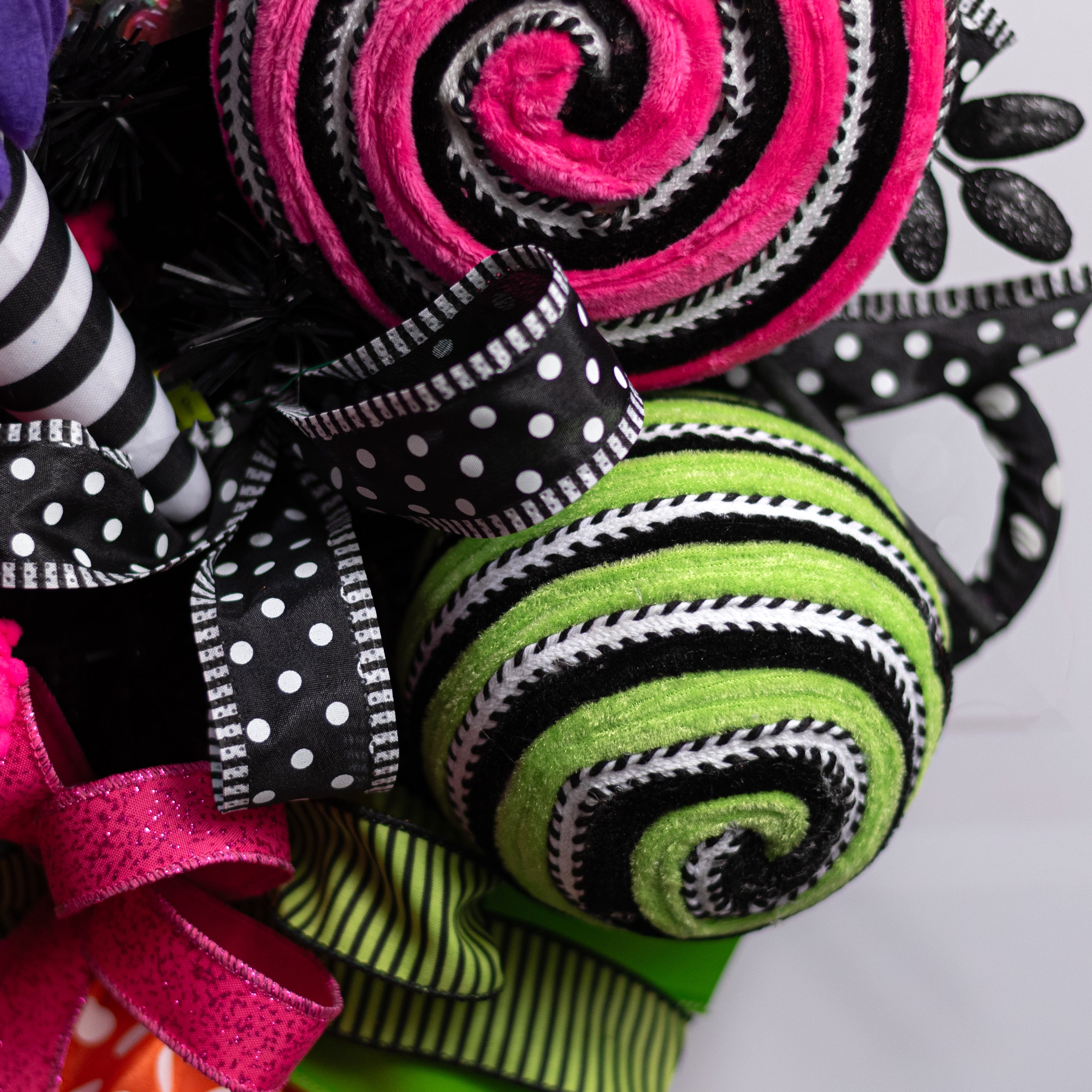 5" Velvet Stripe Ball Ornament: Green & Black