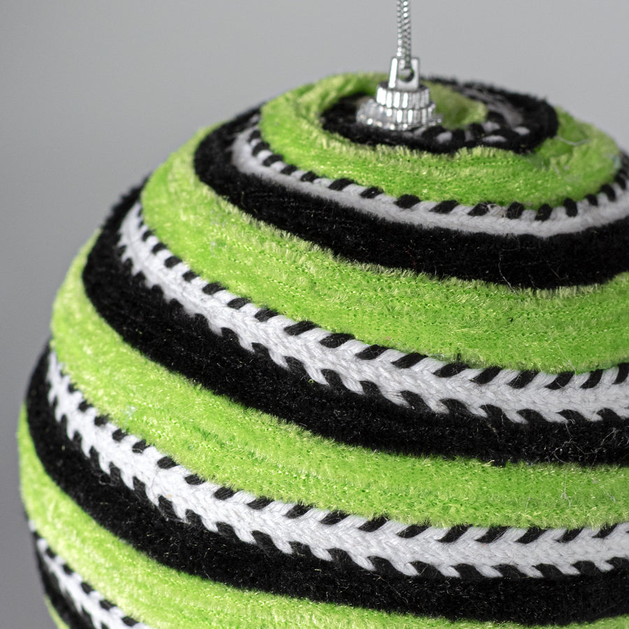 5" Velvet Stripe Ball Ornament: Green & Black