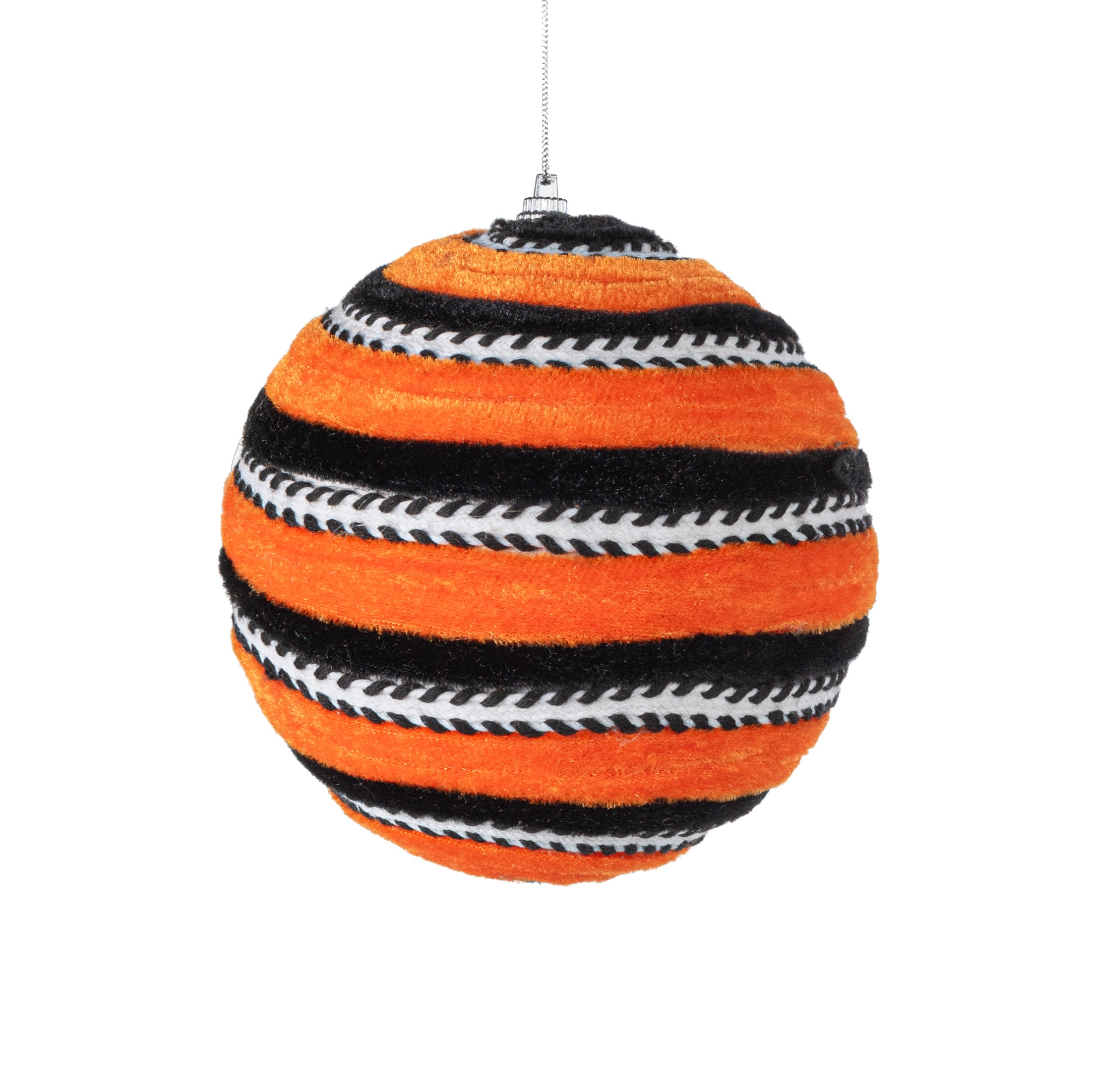 5" Velvet Stripe Ball Ornament: Orange & Black