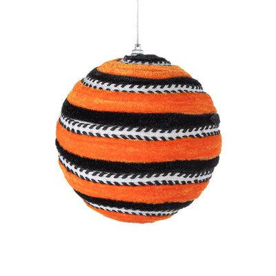 5" Velvet Stripe Ball Ornament: Orange & Black