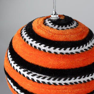 5" Velvet Stripe Ball Ornament: Orange & Black