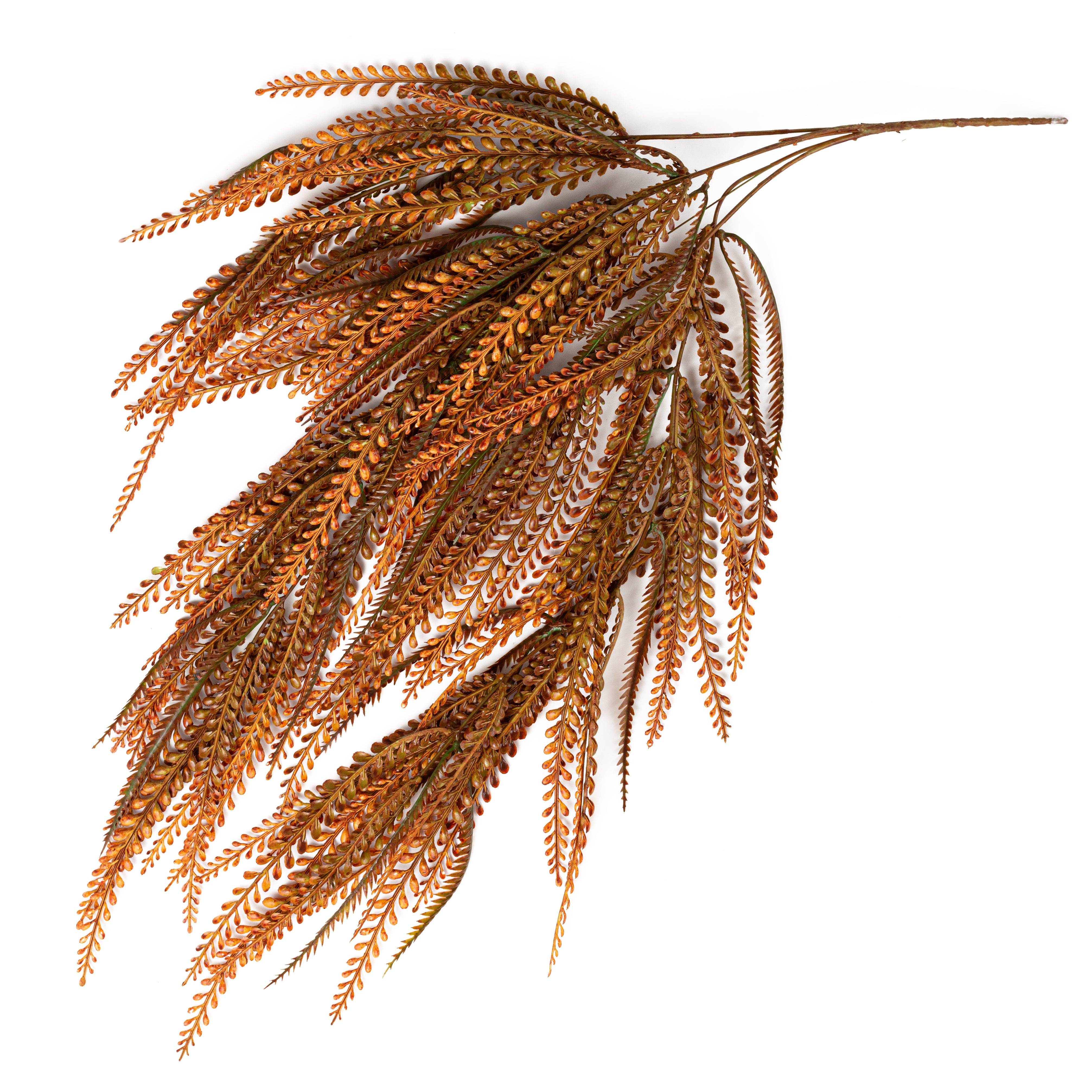 31" Plastic Leaves Button Fern Hanging Bush: Orange (5 Stem)