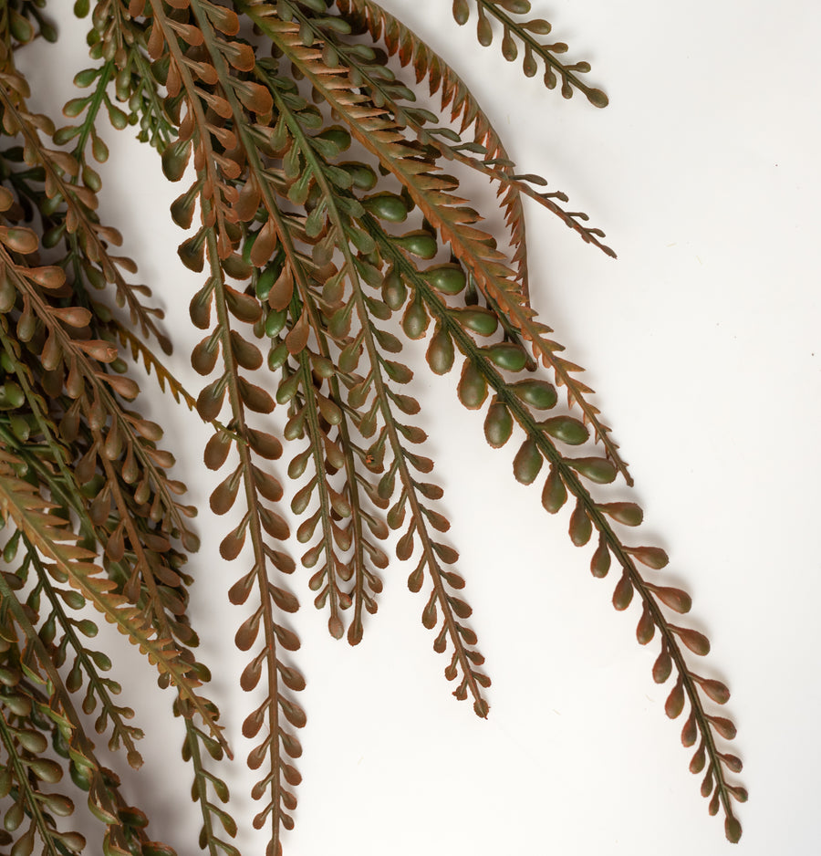 31" Plastic Leaves Button Fern Hanging Bush: Sage Green (5 Stem)