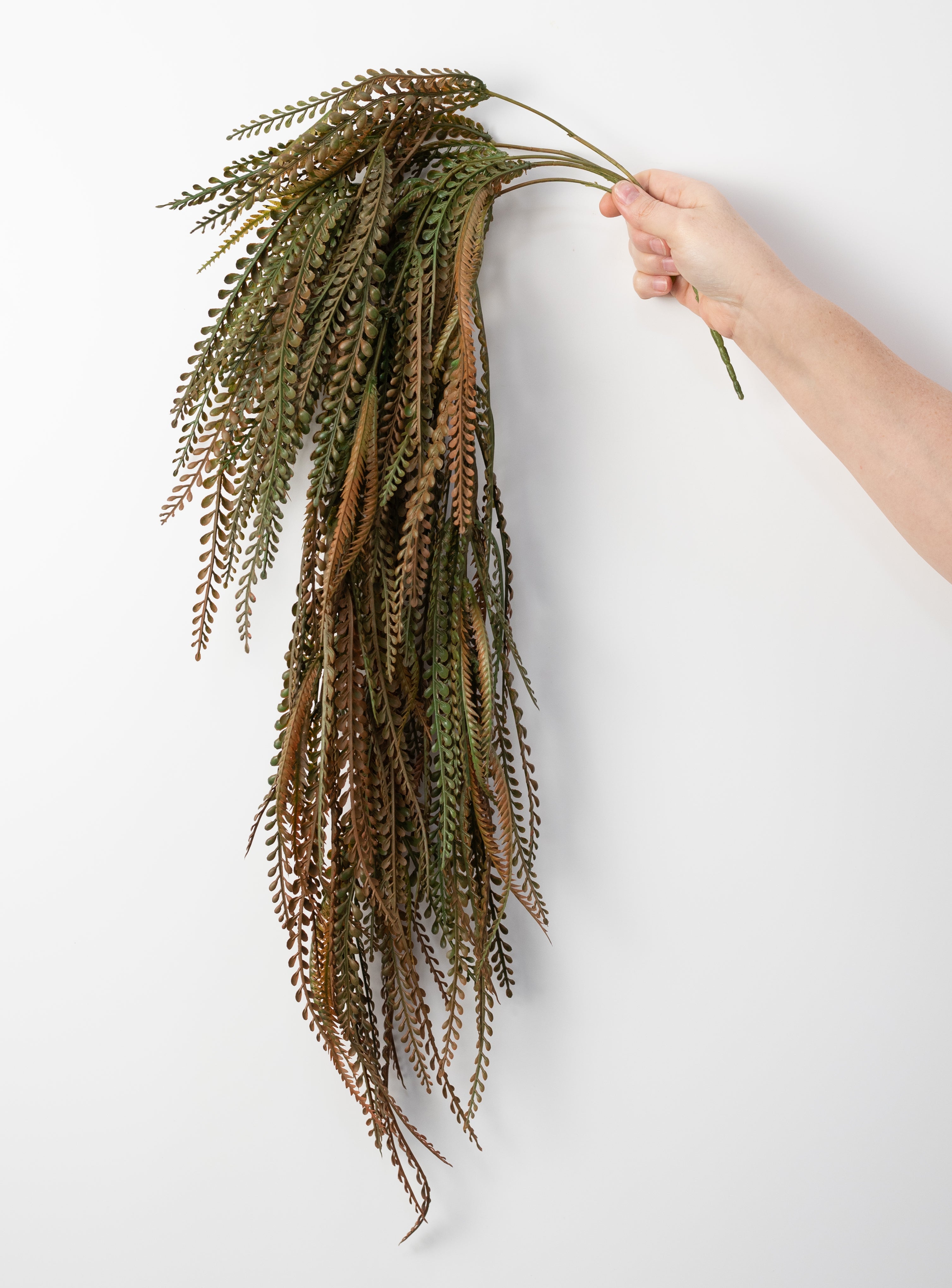 31" Plastic Leaves Button Fern Hanging Bush: Sage Green (5 Stem)
