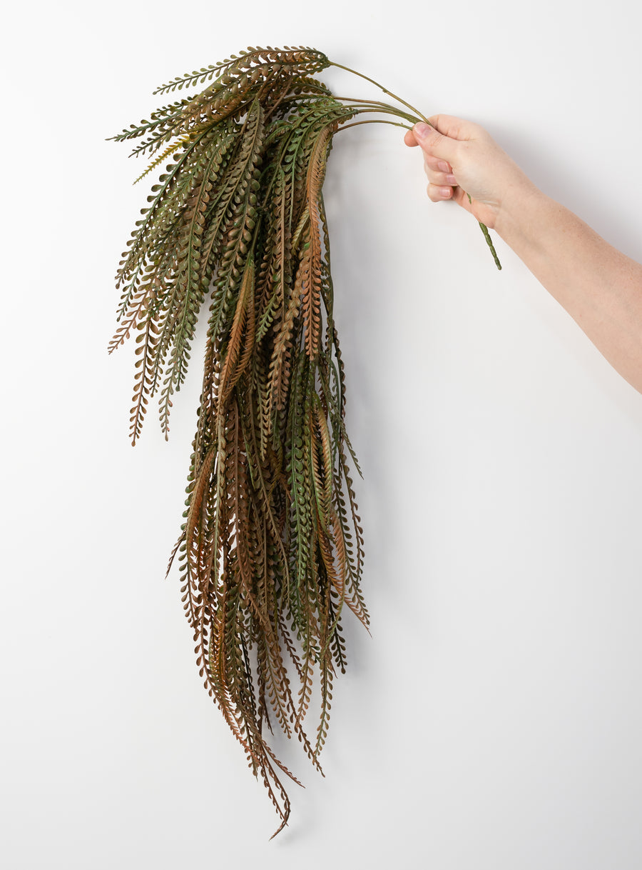 31" Plastic Leaves Button Fern Hanging Bush: Sage Green (5 Stem)