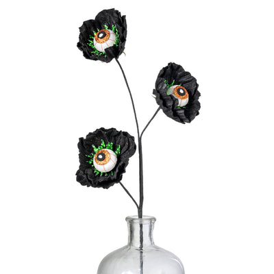 24" Eyeball Poppy Flower Spray: Black