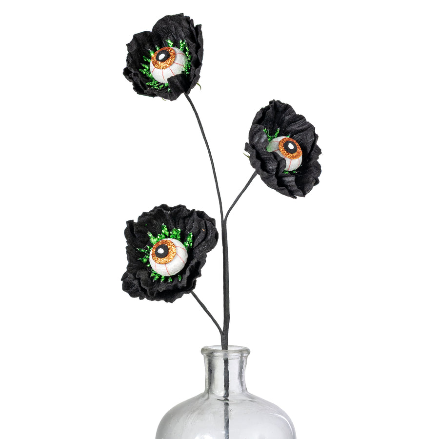 24" Eyeball Poppy Flower Spray: Black