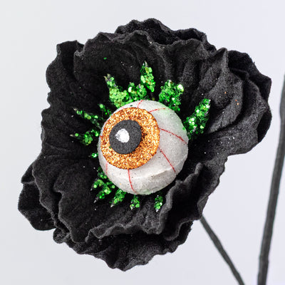 24" Eyeball Poppy Flower Spray: Black
