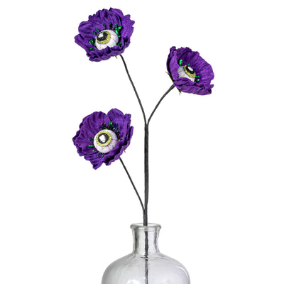 24" Eyeball Poppy Flower Spray: Purple