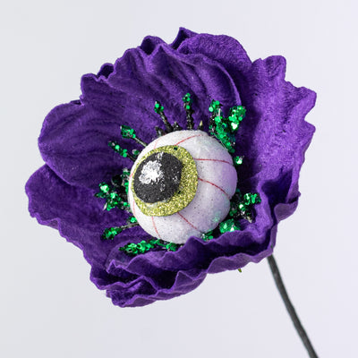 24" Eyeball Poppy Flower Spray: Purple