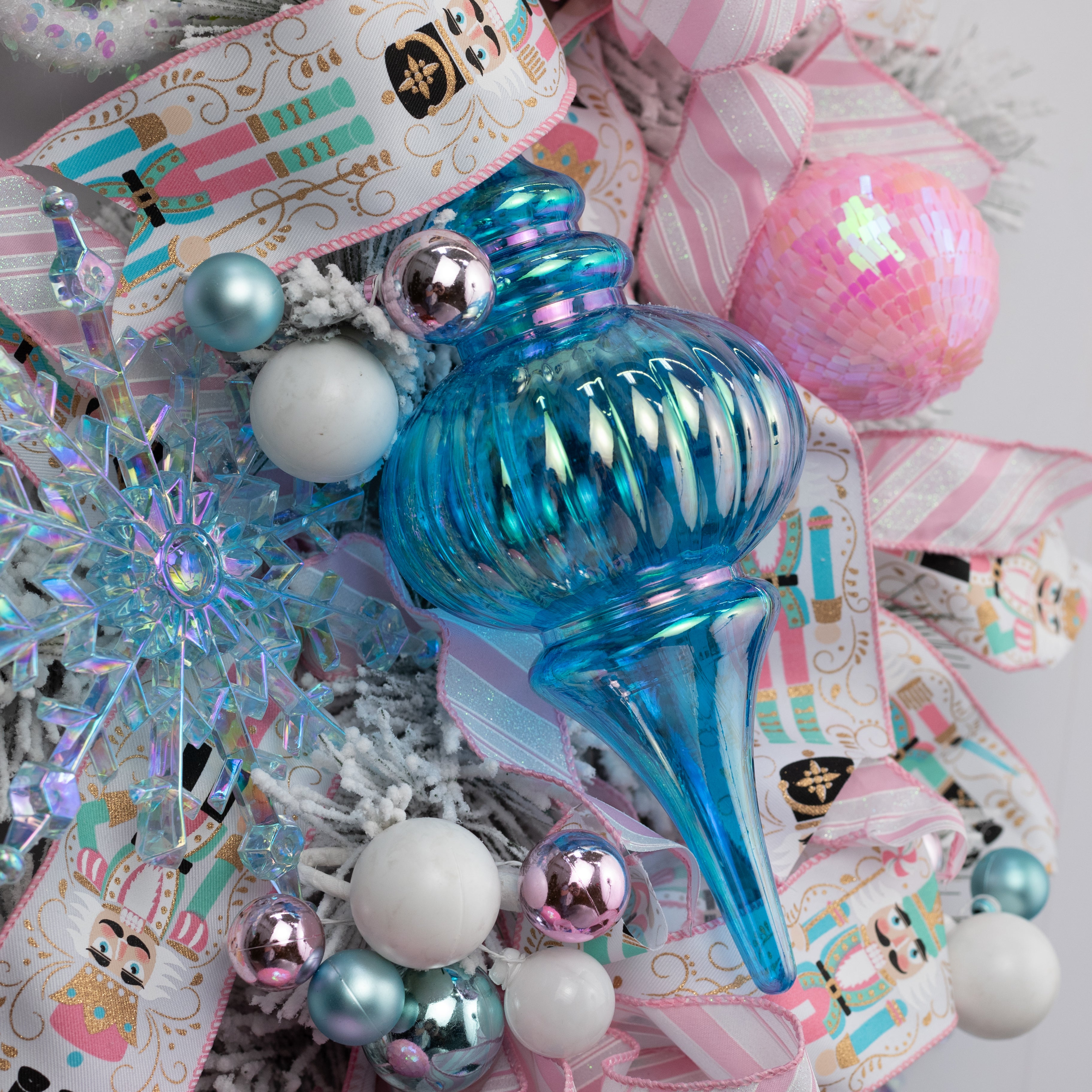 10" Iridescent Finial Ornament: Blue