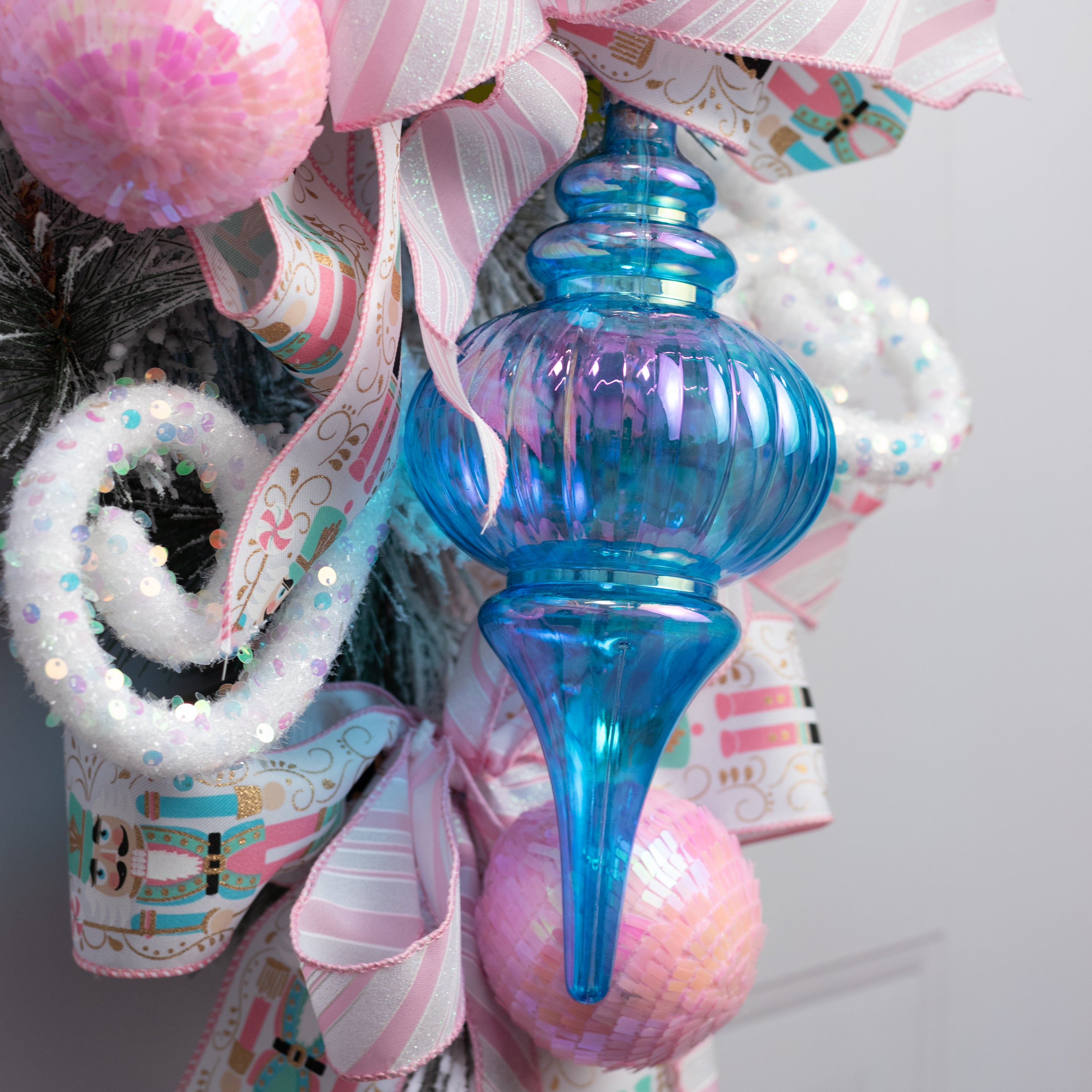 10" Iridescent Finial Ornament: Blue