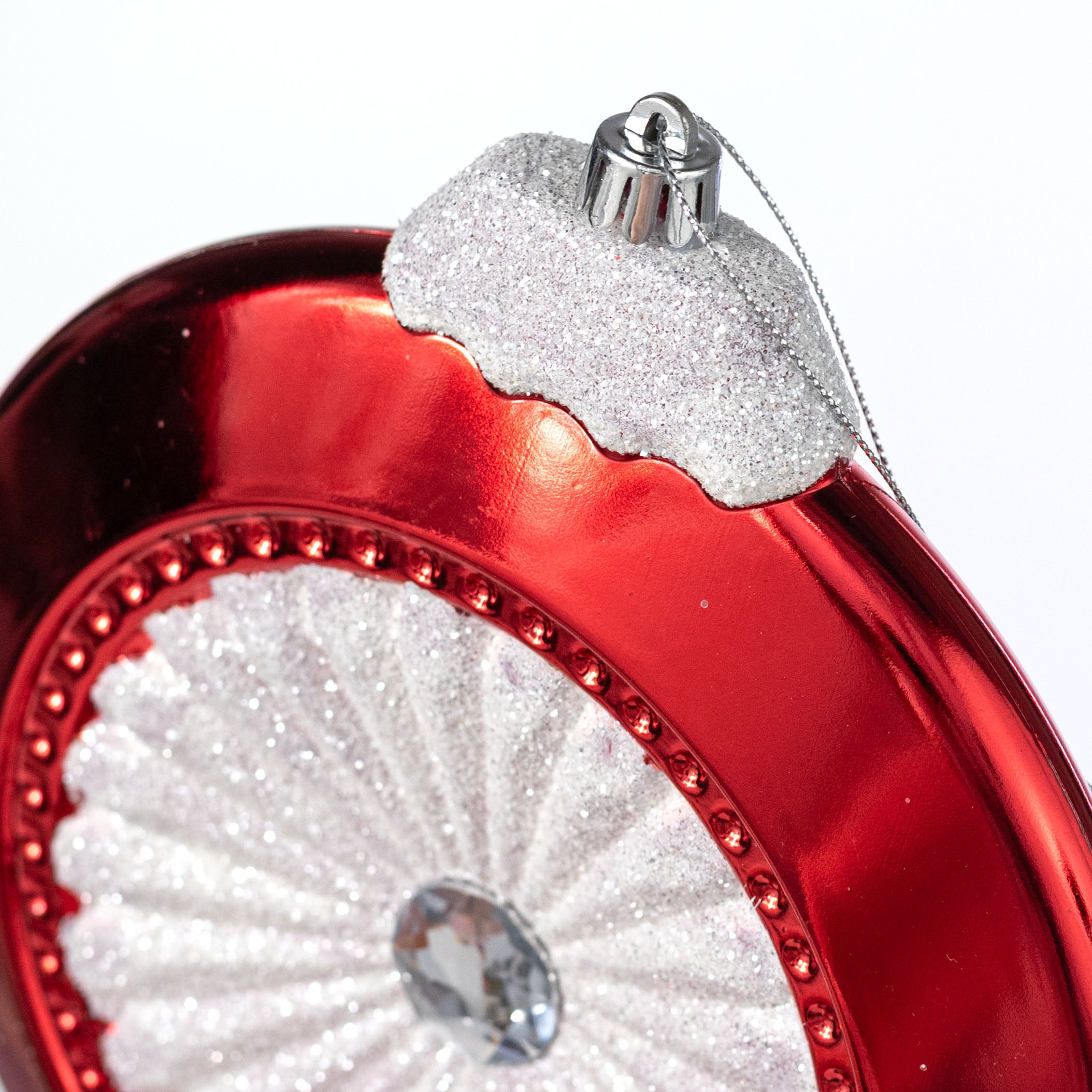 8" Glittered Disc Flat Ornament: Red & White