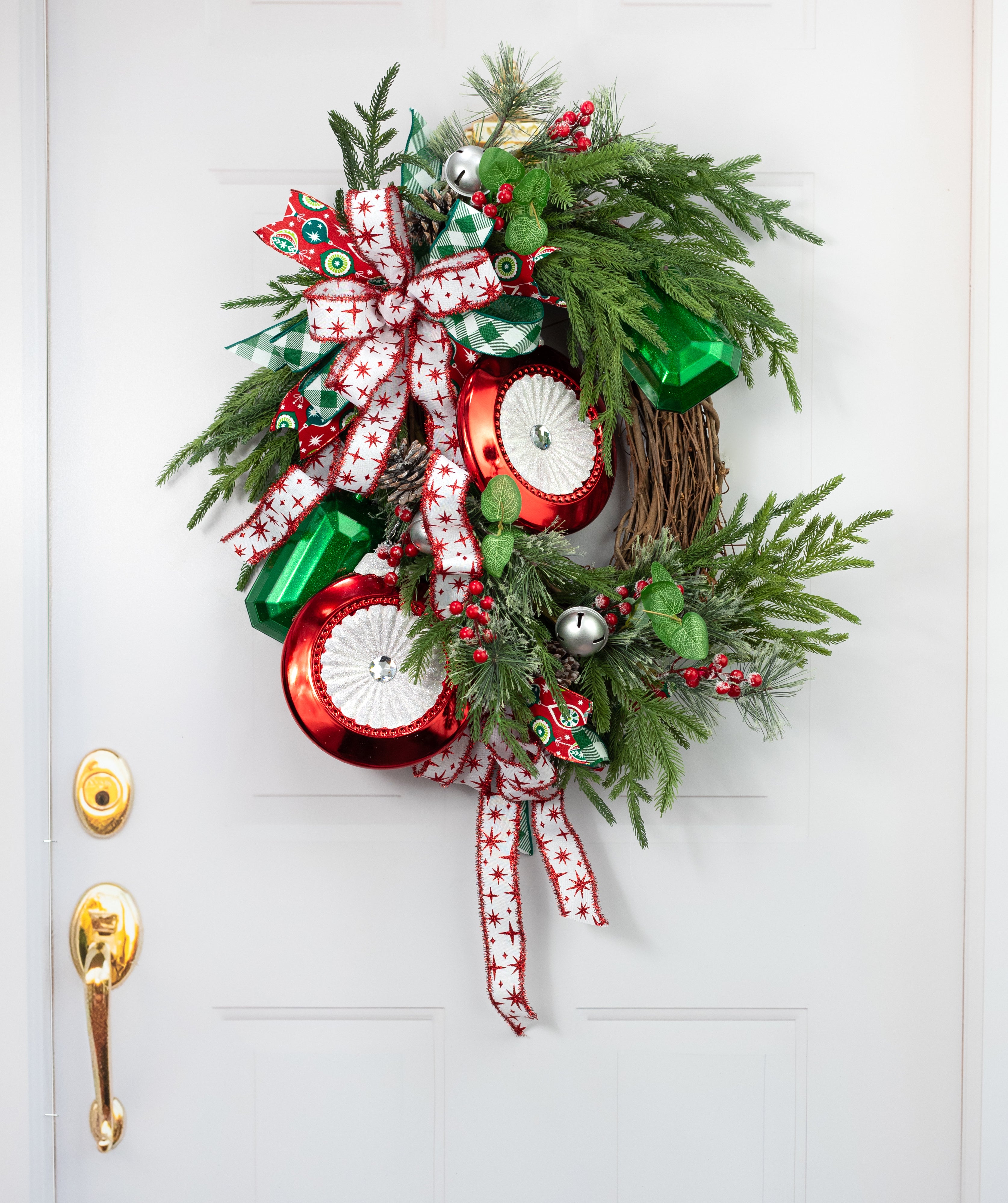 8" Glittered Disc Flat Ornament: Red & White