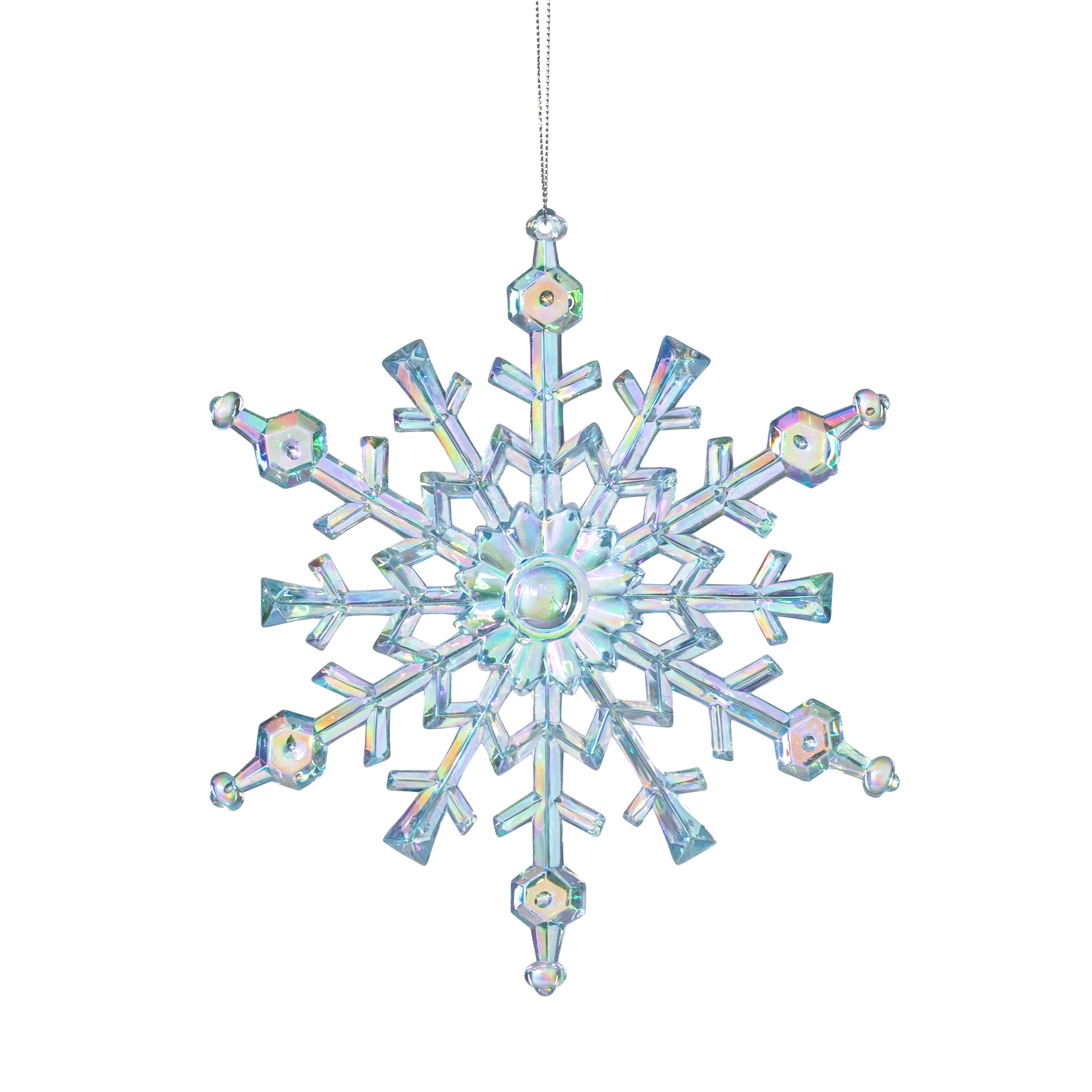 8" Iridescent Snowflake Ornament: Clear Blue