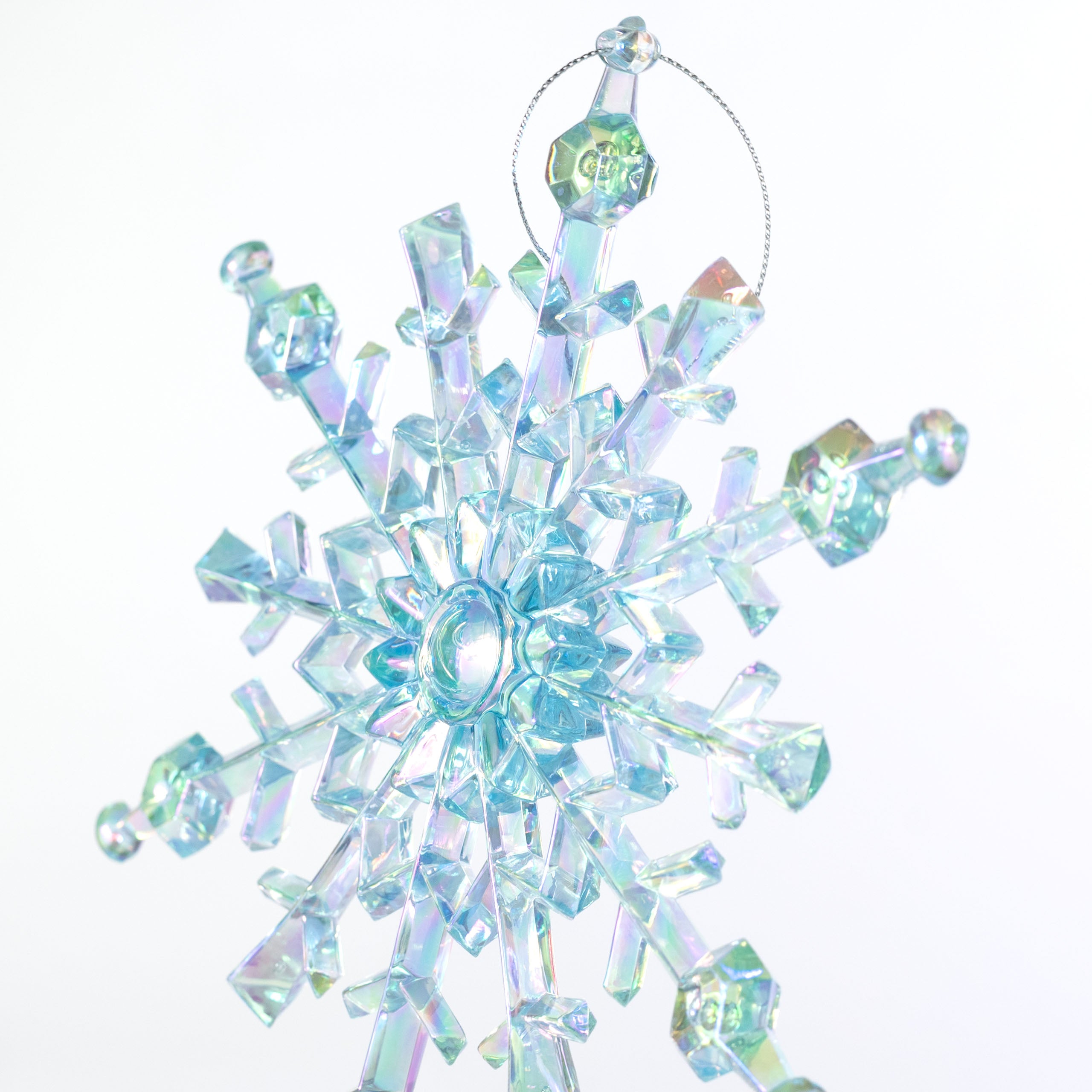 8" Iridescent Snowflake Ornament: Clear Blue