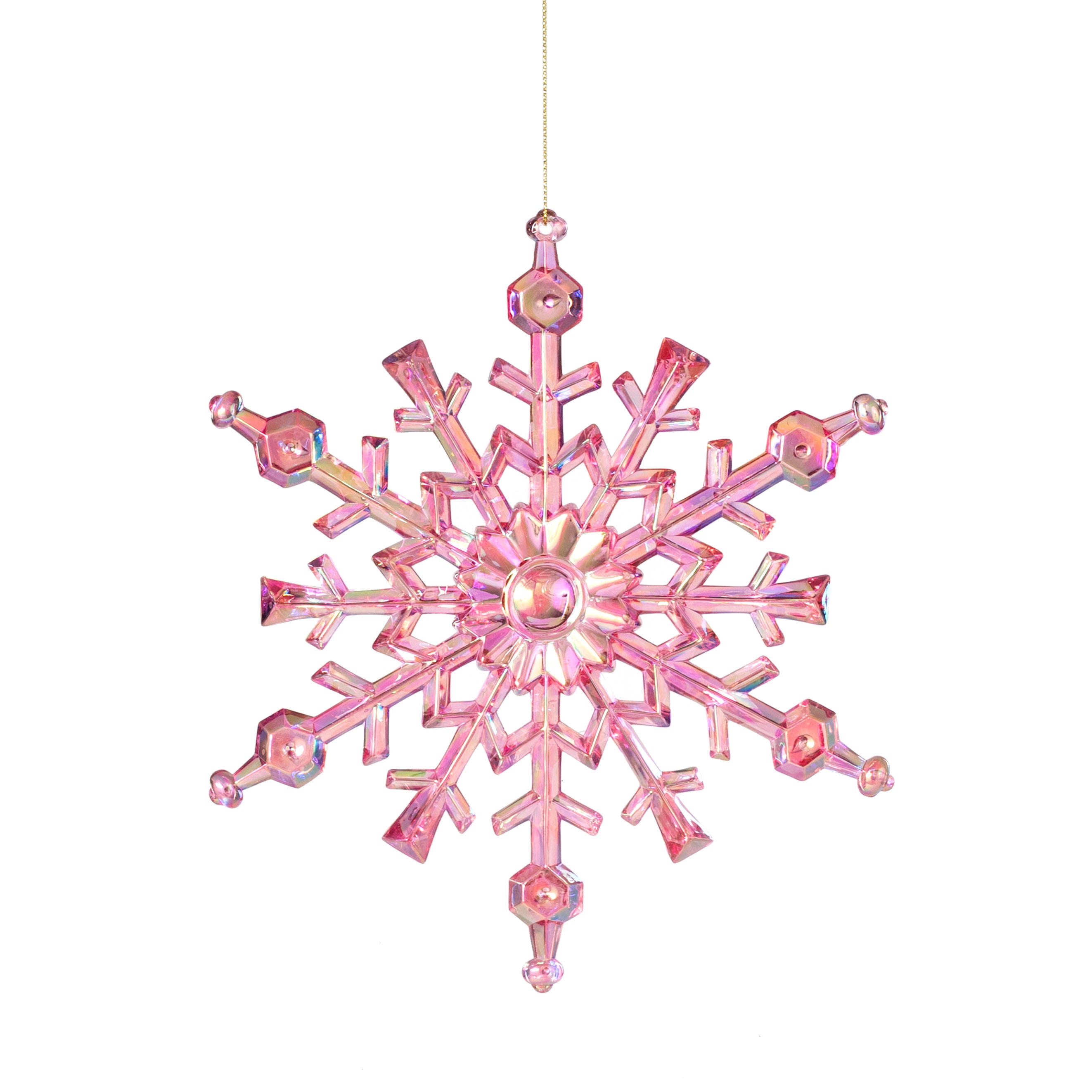 8" Iridescent Snowflake Ornament: Clear Pink
