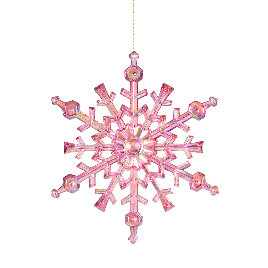8" Iridescent Snowflake Ornament: Clear Pink