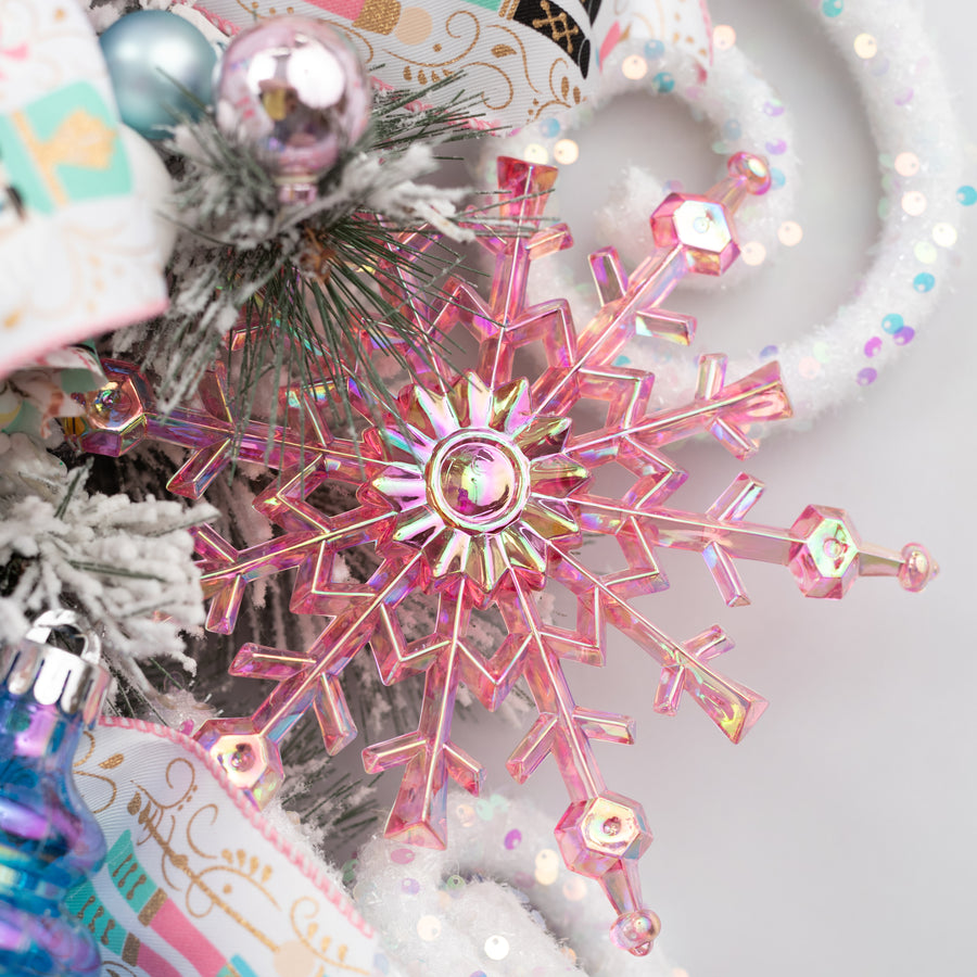 8" Iridescent Snowflake Ornament: Clear Pink