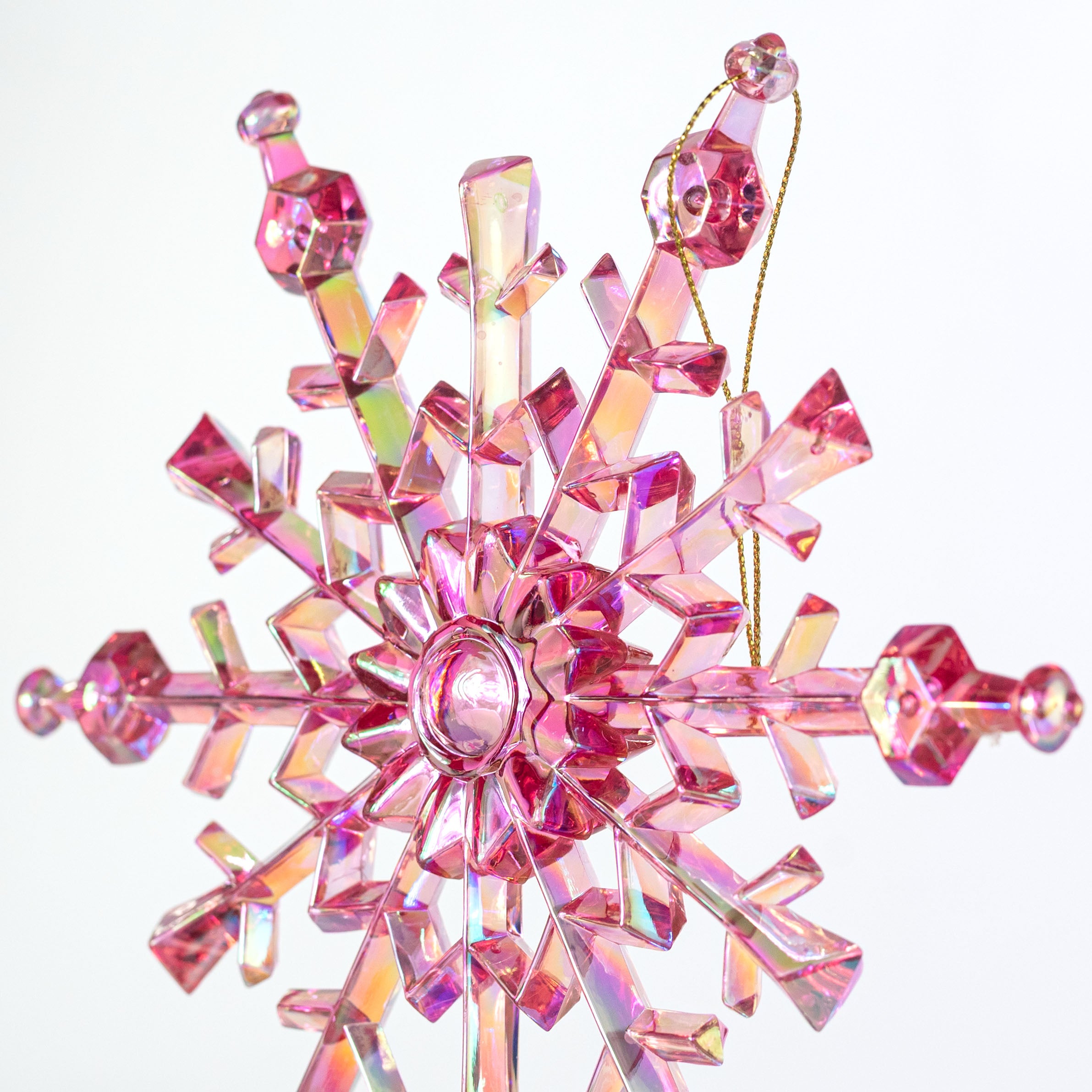 8" Iridescent Snowflake Ornament: Clear Pink