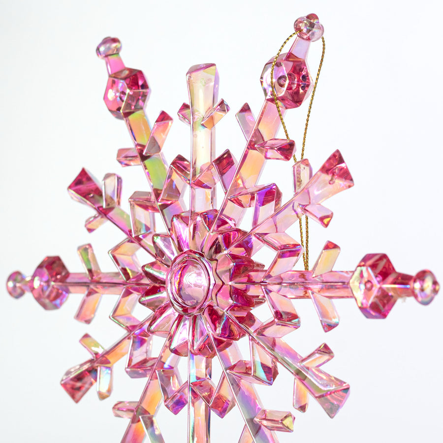8" Iridescent Snowflake Ornament: Clear Pink