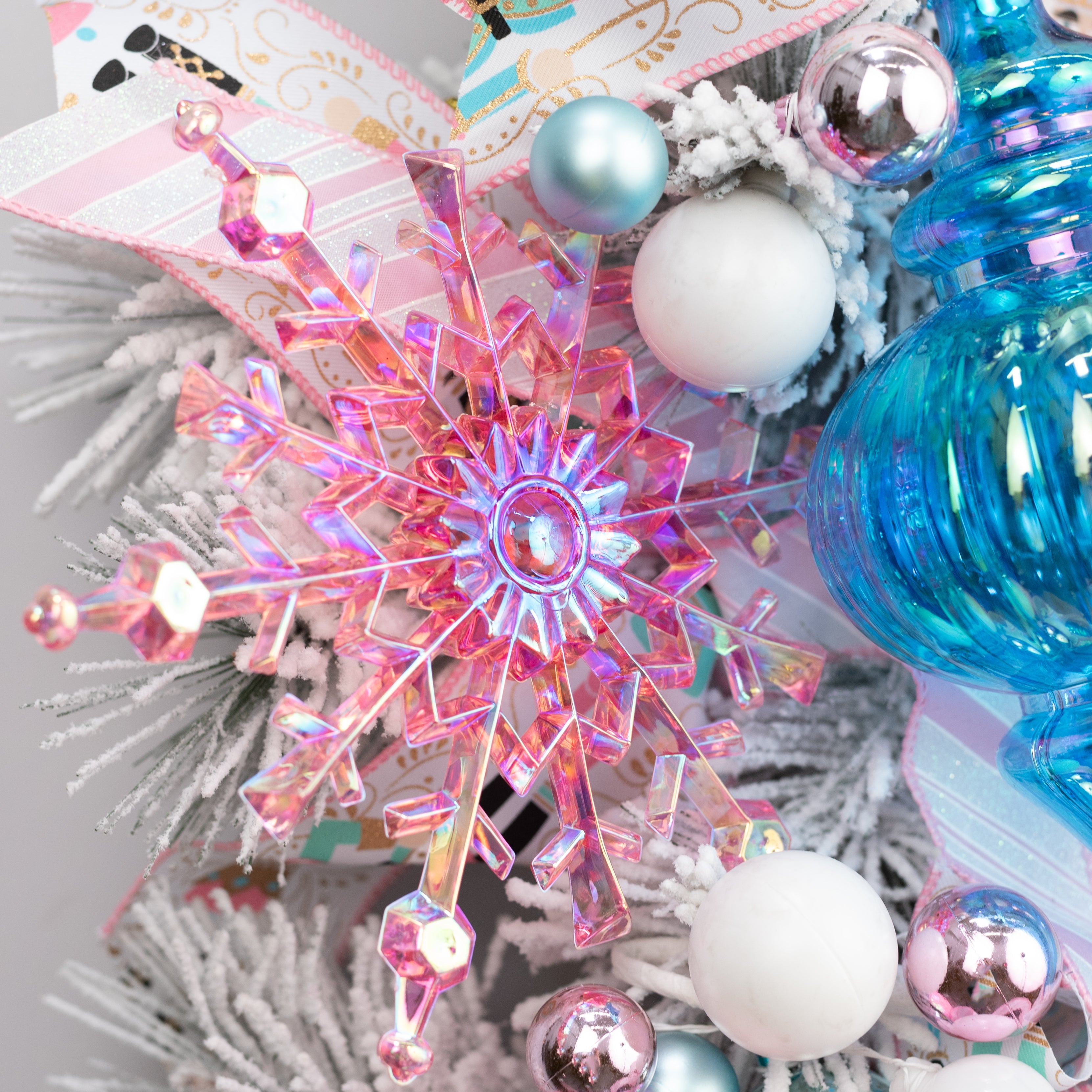 8" Iridescent Snowflake Ornament: Clear Pink