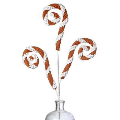 28" Gingerbread Stripe Pom-Pom Spiral Curly Spray