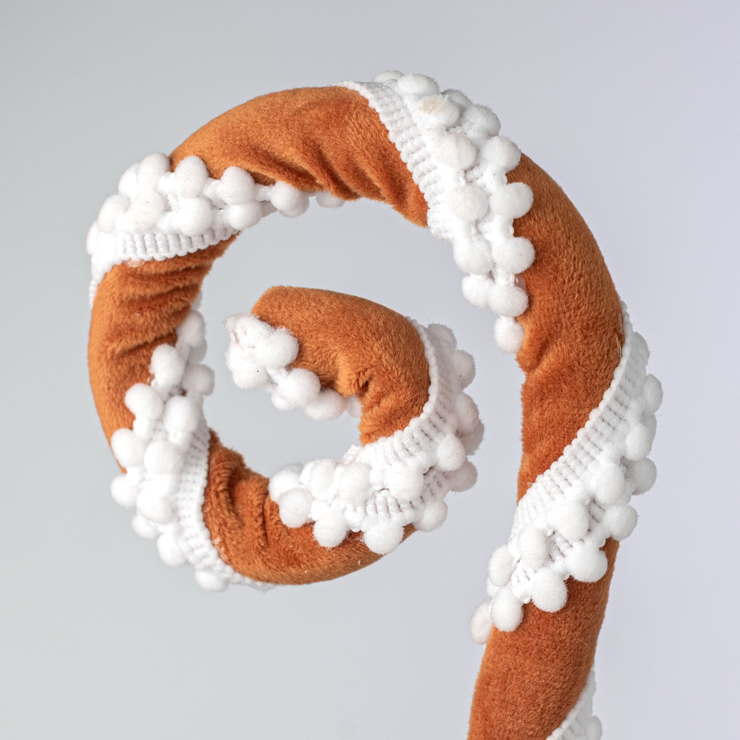 28" Gingerbread Stripe Pom-Pom Spiral Curly Spray