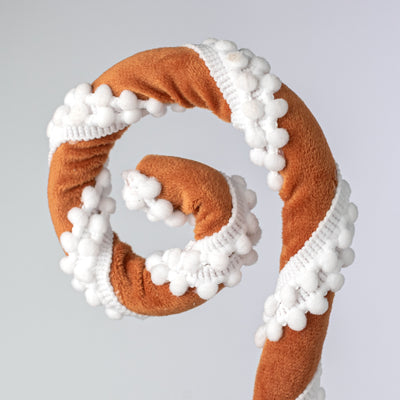 28" Gingerbread Stripe Pom-Pom Spiral Curly Spray